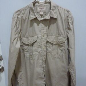 Vintage CC Filson Shirt Mens Medium Beige Khaki Canvas Safari Long Sleeve Button